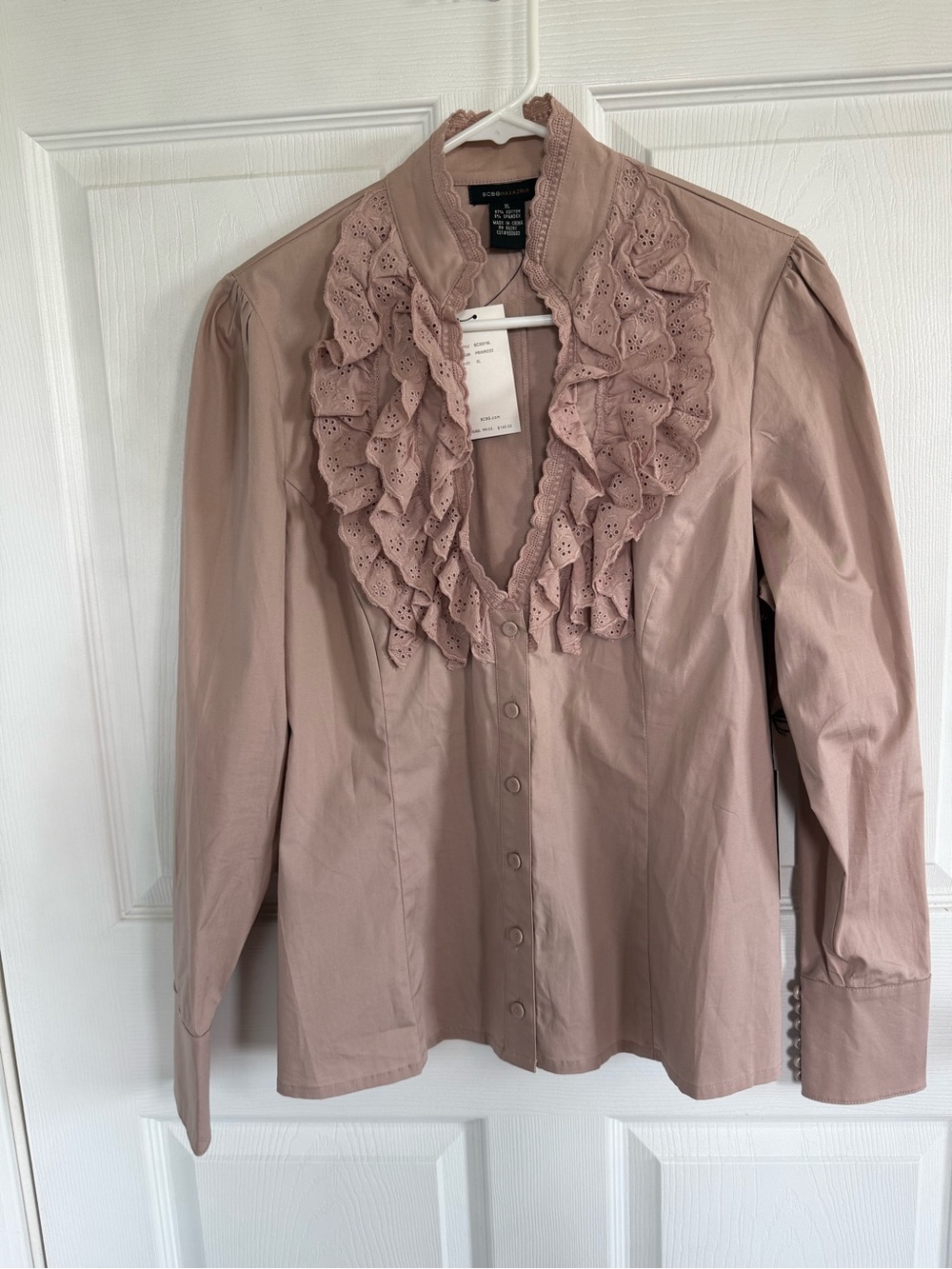 BCBGMaxAzria Dusty Rose Ruffled Button-Down Blouse Authentic Y2K NWT XL Romantic